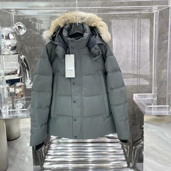 

men black wyndham down jacket nylon short coat coyote fur winter warm parkas snap-flap pocket hooded windproof outwear 9b94