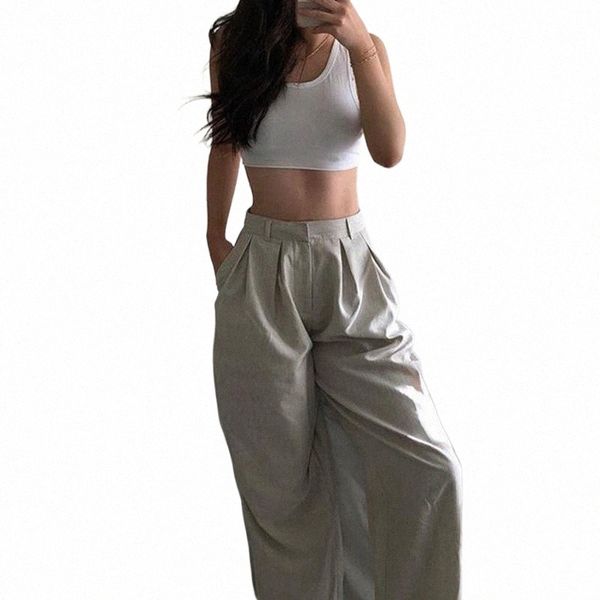 

women's wide-leg trousers loose solid color mid-waist zipper harajuku punk slim casual style streetwear spring 2021 pants & capris 29gy, Black;white