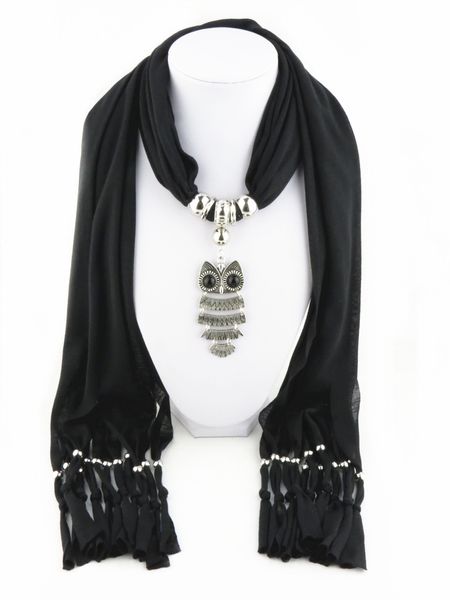 

scarf with owl pendant jewelry necklace alloy tassel 2111145, Blue;gray