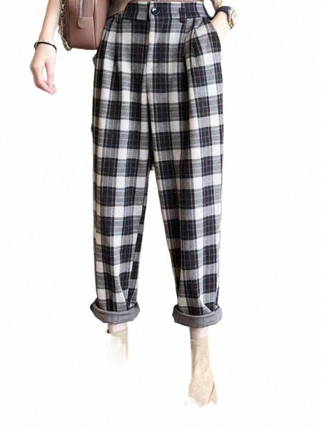 

ins plaid pants women harajuku vintage harempants cashmere grid casual trousers street student female baggy women's & capris e05j#, Black;white