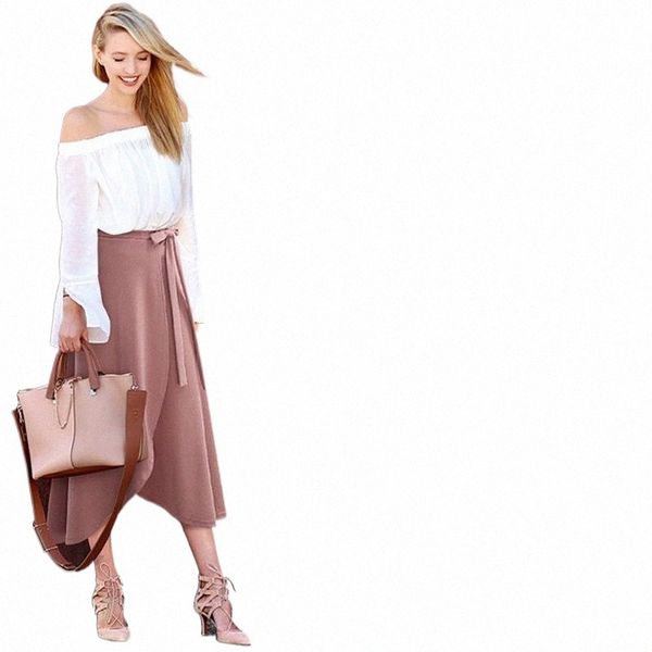 

skirts donsignet women's skirt autumn high waist split mid-length lace-up irregular womens x8ij#, Black