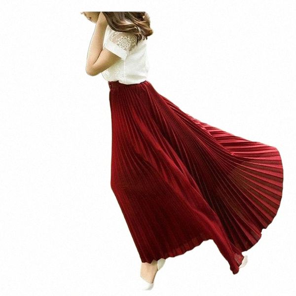 

skirts 2021 high waist summer chiffon with belt long pleated skirt jupe femme navy blue saia faldas v0rl#, Black