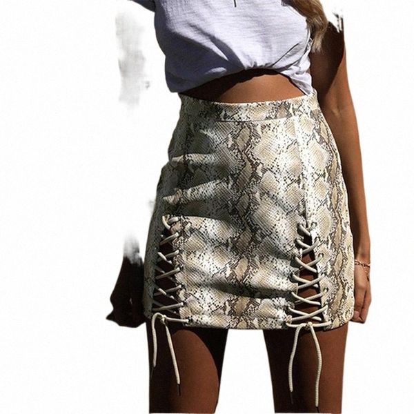 

skirts women fashion snake print bandage mini skirt hollow out lace up high waist slim package hip bodycon party y5dz#, Black