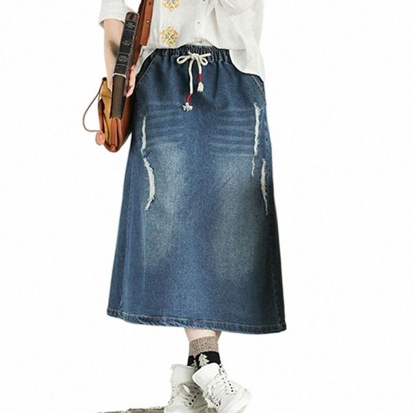 

johnature autumn simple comfortable all-match women denim half skirt 2021 fashion retro pockets female drawstring skirts e307#, Black