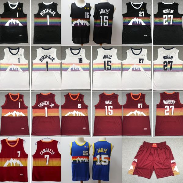 

city basketball jerseys 15jokic 27murray 1porter 7campazzo jersey city retro red black white blue man xs-xxl, Black;red