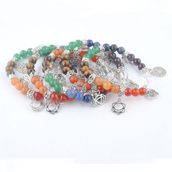 

7 chakras reiki gem stone beads strand bracelet jewelry yoga meditation for women k3283, Black
