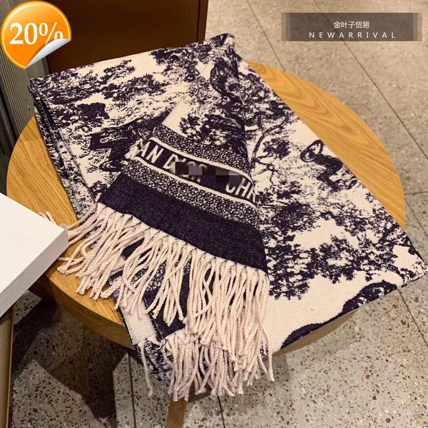 

new design scarf the 2022 ink painting cashmere scarves landscape animal women's shawls wool, Blue;gray