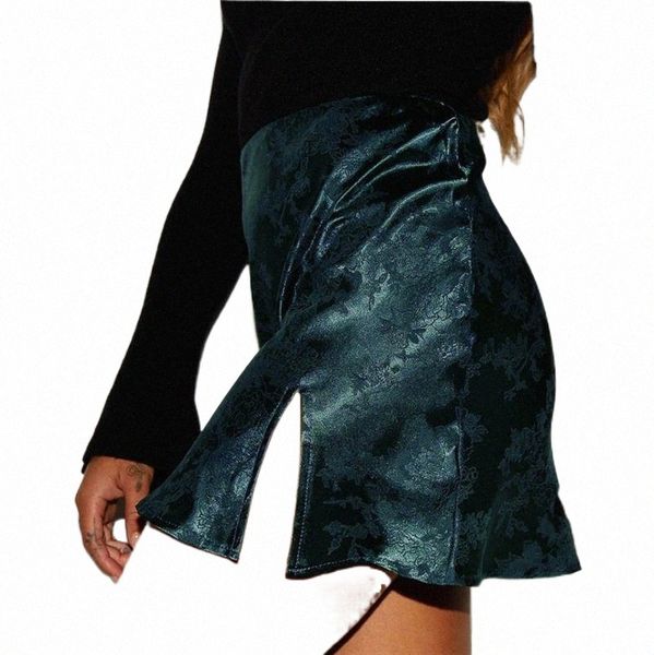 

skirts summer 2021 women split skirt jacquard satin high waist zip party black ladies short beach f4ai#