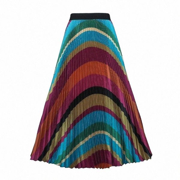 

korea can ship fashion women clothes 2021 spring summer high waist stripe ealstic pleated half-body skirt yj067 skirts u5s9#, Black