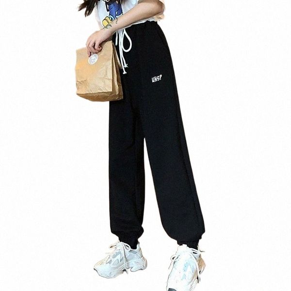 

women's pants & capris spring summer jogging women fashion elastic waist drawstring sportwear trousers female loose casual streetwear h, Black;white