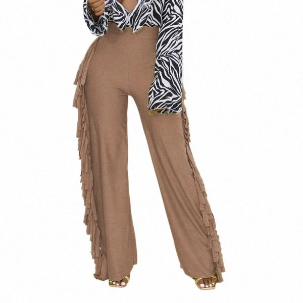 

women's pants & capris lady solid color wide-leg casual mid waist tassel loose all match party trousers for night club y8ae#, Black;white