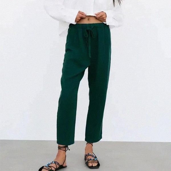 

women's pants & capris kumsvag women summer casual solid straight 2021 za elastic waist drawstring ankle-length female street pant trou, Black;white