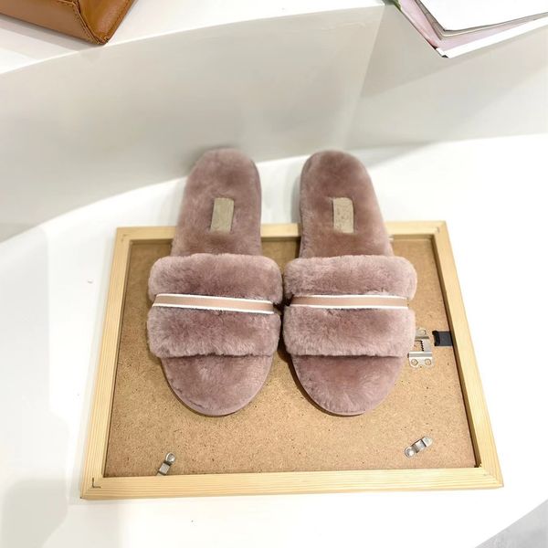 

2022 Women's Slippers Luxury Designer Sandals Fashion Flat Wool Shoes Rubber Thick Sole Leather Winter Jelly Flip-Flops High Heels Warm Foaming Outsole 35-40