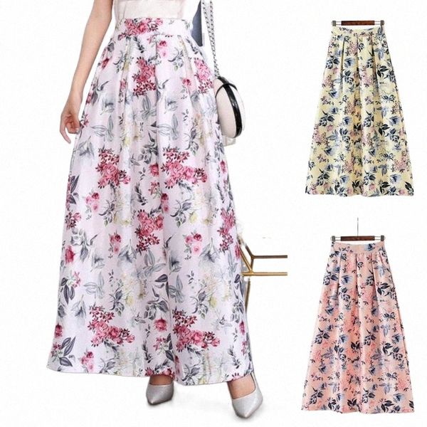 

skirts 2021 women spring s and summer flower print casual skirt retro big fashion lady club mujer t9bm#, Black