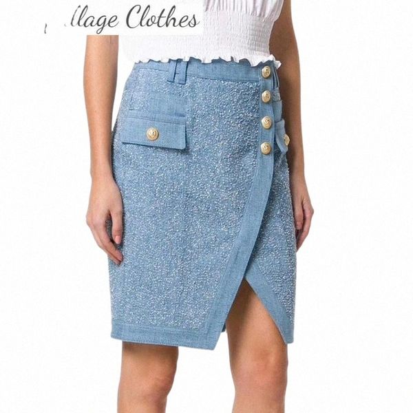 

skirts chic buttons pencil fall runways elegant denim fashion ol d397 r8rb#, Black