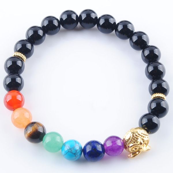 

natural gemstones round beads owl bracelets strands 7 chakra healing mala meditation prayer yoga women jewelry bk327, Black