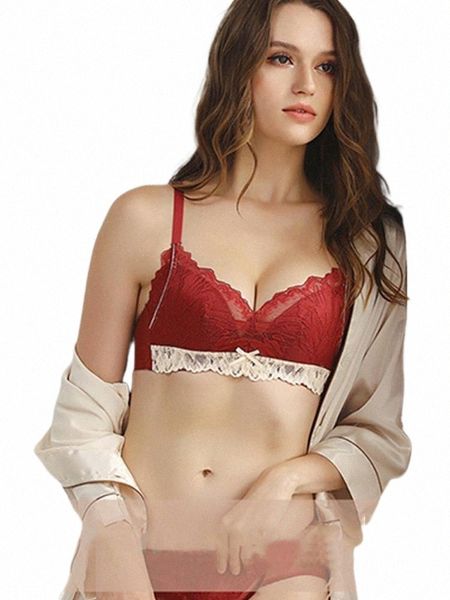 

style girly print lace bra gathered up to support ladies underwear set lingerie bras sets h30v#, Red;black