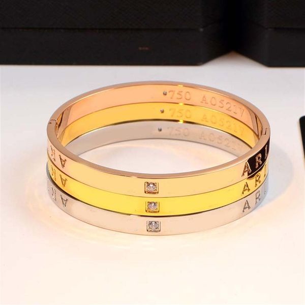 

16cm stainless steel bracelet bangle for women men letter wedding jewelry never fade three-dimensional single crystal stone bangles226q, White