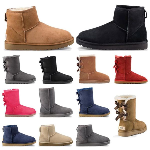 

designer shoes women classic snow boots ankle short bow fur boot for winter black chestnut fashions size 36-41285l