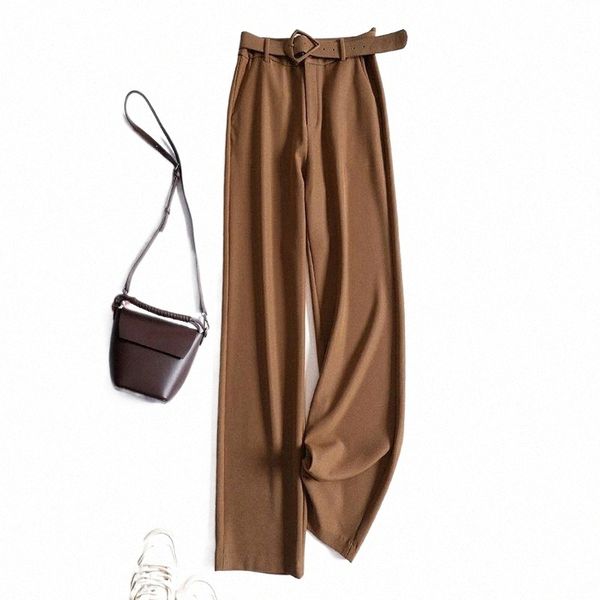 

women's pants & capris wide leg suit women spring autumn korean fashion elastic high-waist draped straight casual trousers with belt b6, Black;white