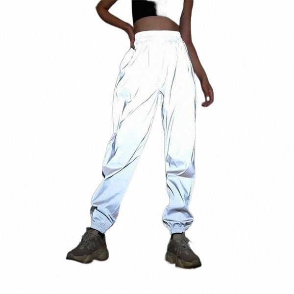 

women's pants & capris flash reflective jogger 2021 autumn winter women casual gray solid streetwear trousers bottoms h4wp#, Black;white