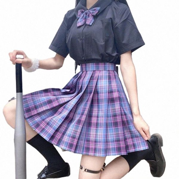 

women purple black gothic pleated plaid skirt summer high waist korea harajuku japanese cute mini a-line skirts cosplay h8zg#