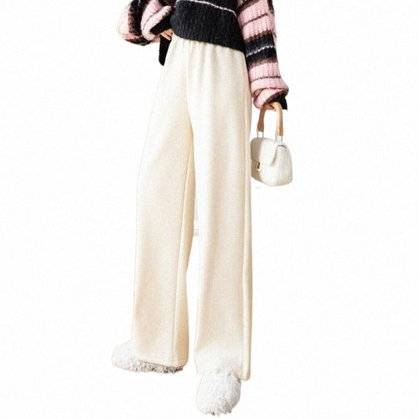 

women's pants & capris plus velvet thick wide-leg trousers womens fashion winter all-match loose casual striped corduroy straight for w, Black;white