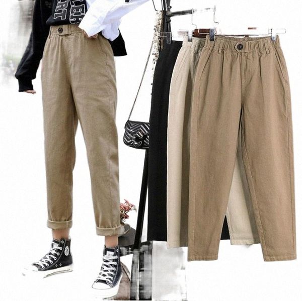 

women's pants & capris summer spring women clothing straight overalls casual harem korean elastic waist buckle cargo 2021 l0mw#, Black;white