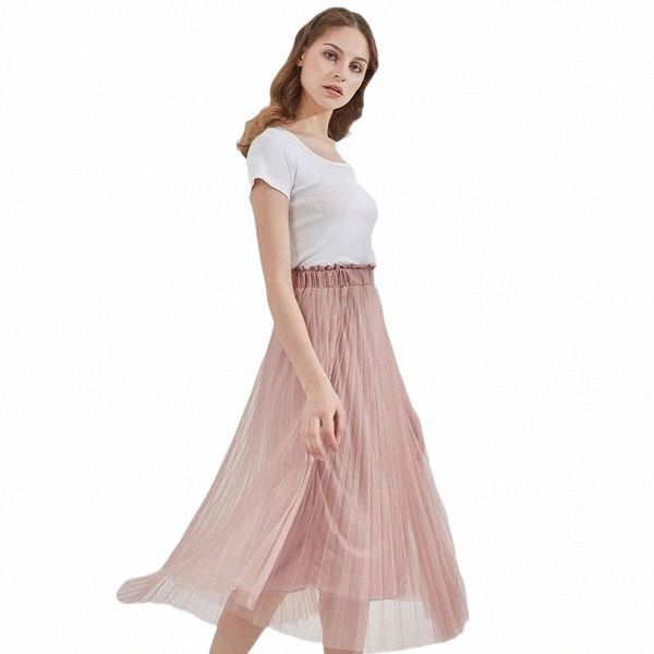 

long thin pink gauze mid-length skirt 2021 summer women's elastic high waist fashion elegant mesh tulle tutu pleated skirts g8dq#, Black