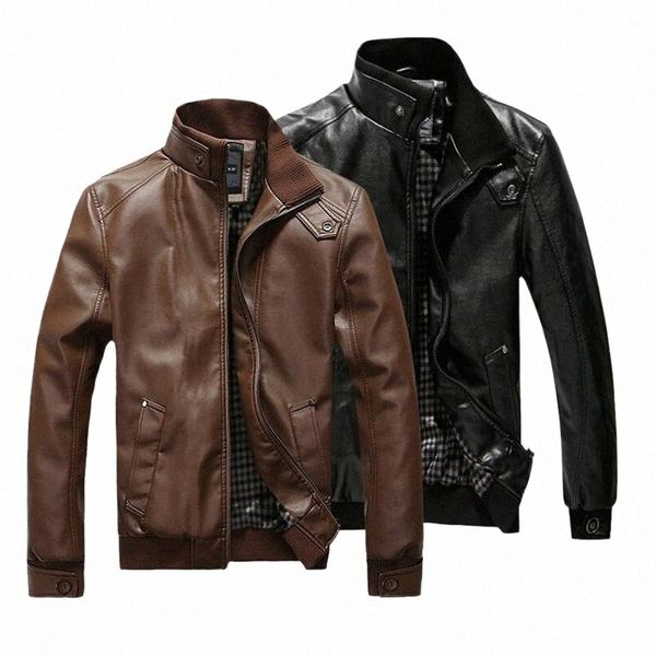 

2020 fashion autumn male leather jacket black brown mens stand collar coats leather biker jackets motorcycle jacket new1 b7sv#