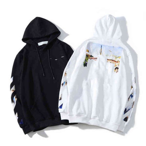 

men's hoodies sweatshirts mens classic luxury offs quality fashion brand hoodie designers letter pullover back oil paint x trendy cloth, Black