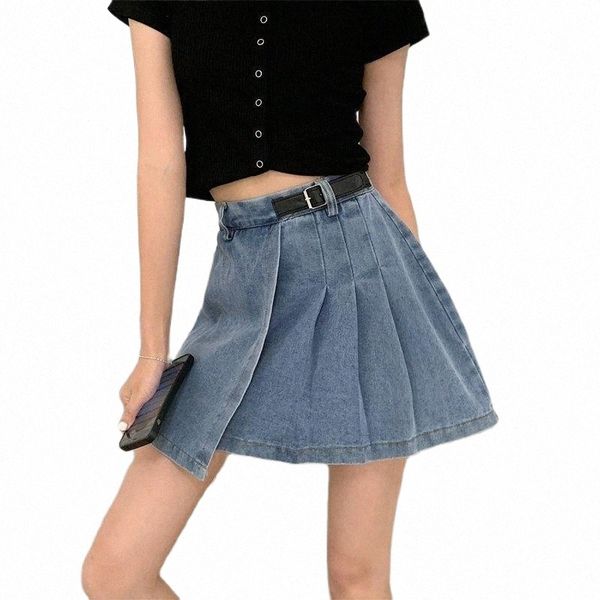 

skirts female denim asymmetry pleated skirt a-line flared y9iq#, Black