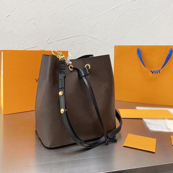 

m44020 m44021 neonoe bucket bag canvas handbag totes drawstring closure fashion shoulder bag women real leather cross body