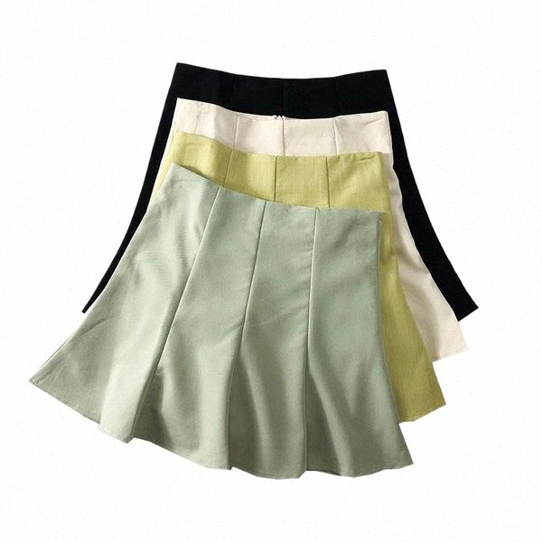 

skirts pleated short skirt summer solid women zipper high waist ladies girls mini a-line pleat a0vt#, Black