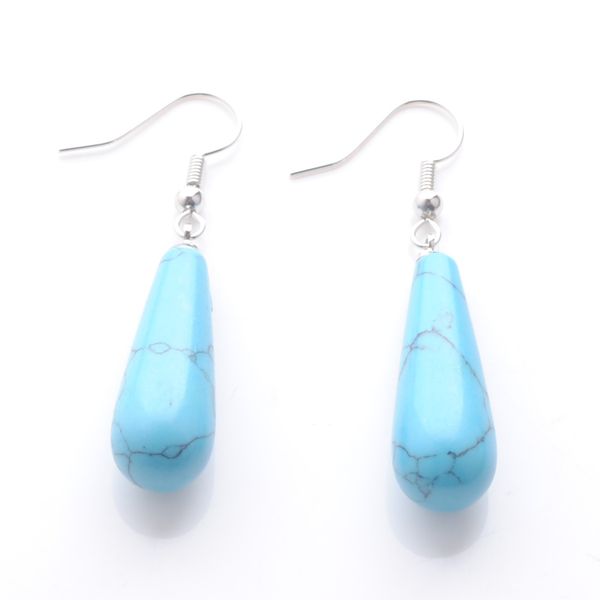 

beauty fashion water drop shaped dangle earrings for women party jewelry blue turquoise gemstone beads hanging earring dr3150, Silver