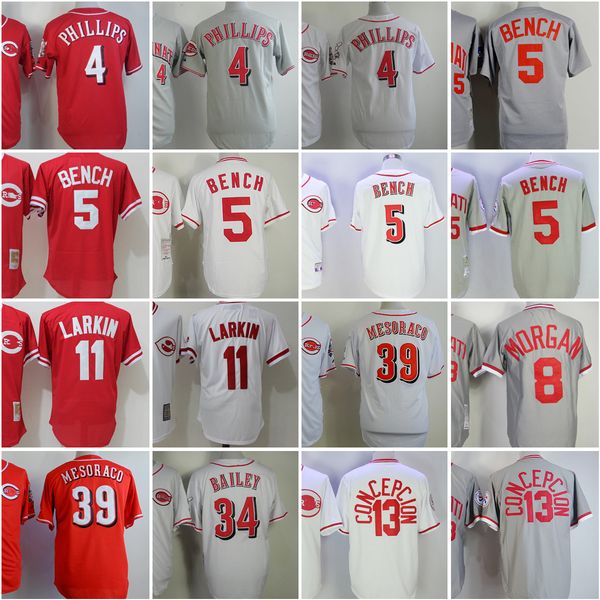 

vintage mitchell&ness baseball jersey 4 brandon phillips 5 johnny bench 8 joe morgan 11 barry larkin 13 dave concepcion 34 homer bailey 39 d, Blue;black