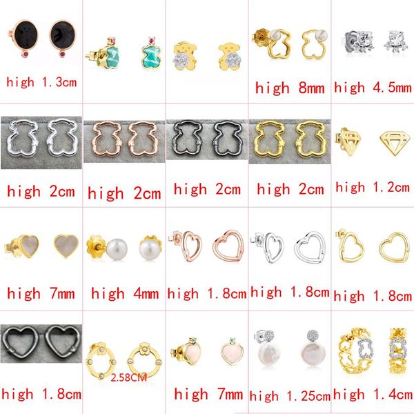 

2021 new style 100% 925 sterling silver bear fashion classic modern style ladies earrings pierced jewelry factory direct s2511, Golden;silver