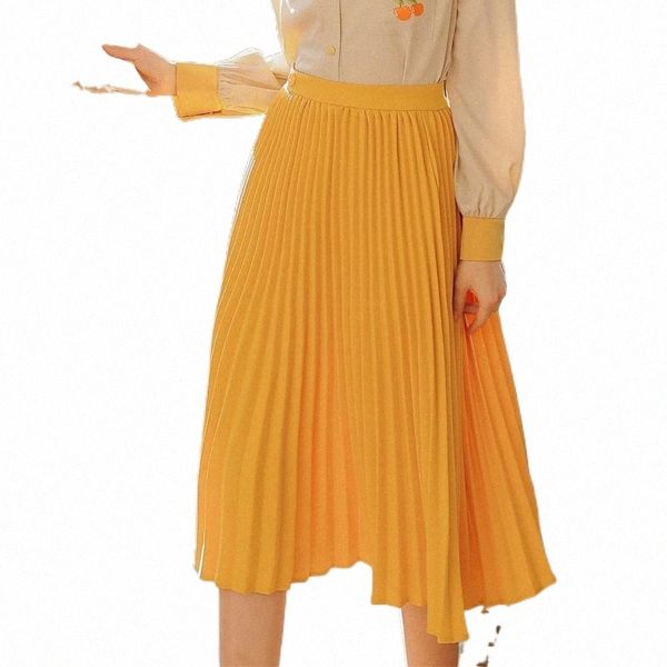 

skirts korean womens elegant women pleated skirt woman high-waist midi faldas mujer moda office lady solid harajuku 30ua#, Black