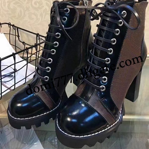 

high-quality fashion brown flower print boots 9.5cm high heel women's boots with shoelace for women eu 35-42, Black