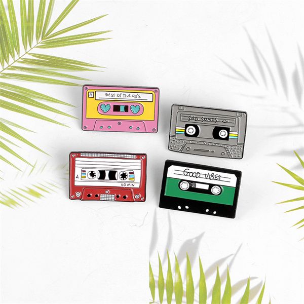 

90's music tape enamel pins brooches retro nostalgic songs for bags clothes lapel vintage badge jewelry gifts friends ac97, Gray