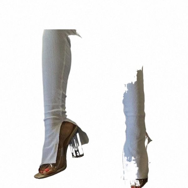 

ribbed skinny split women's pencil pants elastic waist female trouser 2021 spring solid slim casual personality ladies bottoms & capris, Black;white