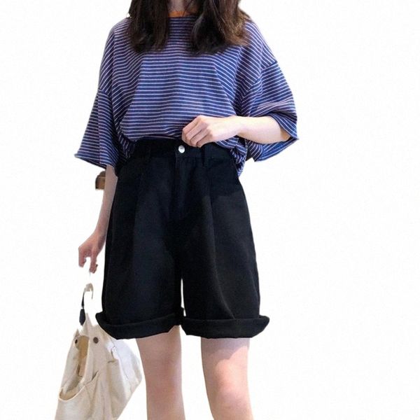 

korean women's five-point pants elastic waist casual shorts fashion trend big wide-leg thin autumn harem & capris f8re#, Black;white