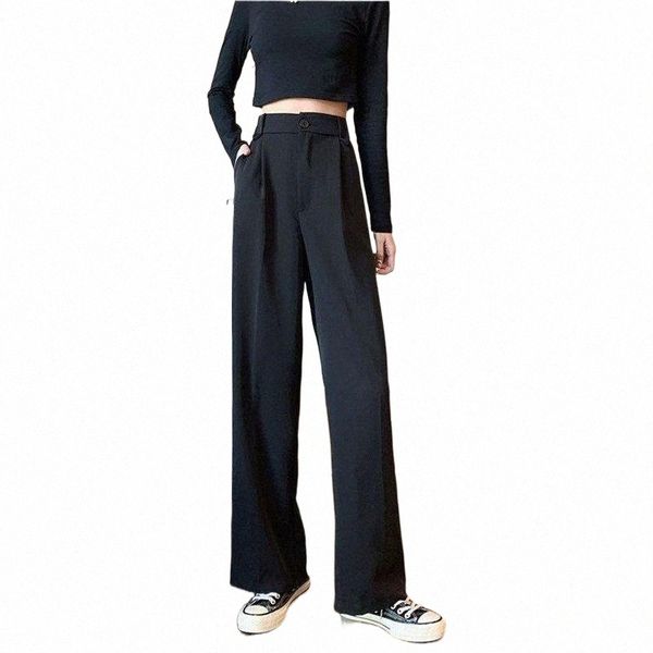 

casual pants women plus size 4xl wide-leg button high waist elegant office ladies full length leisure loose ulzzang cool ins women's &, Black;white