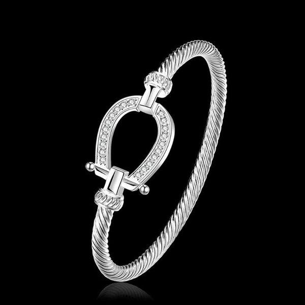 

kinitial 925 silver horse shoe bracelets bangles smooth steel ed wire bracelet germanium accessories for women bangle210u, Black