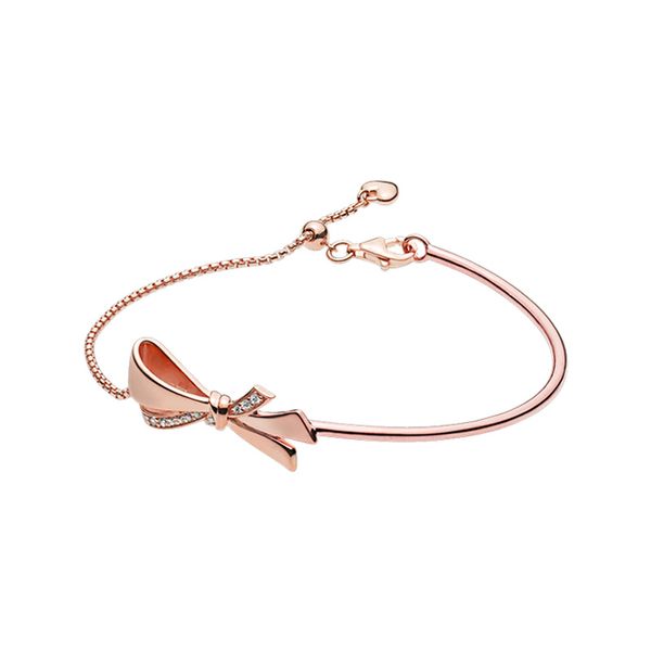 

rose gold sparkling bow slider bracelet women 925 sterling silver party jewelry with original box for pandora girlfriend gift hand chain bra, Golden;silver