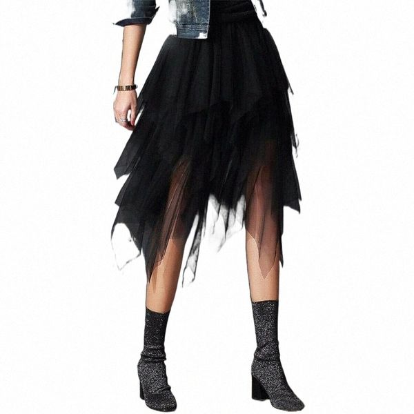 

skirts irregular tulle skirt women summer high waist up party petticoat fashion casual style o1wh#, Black