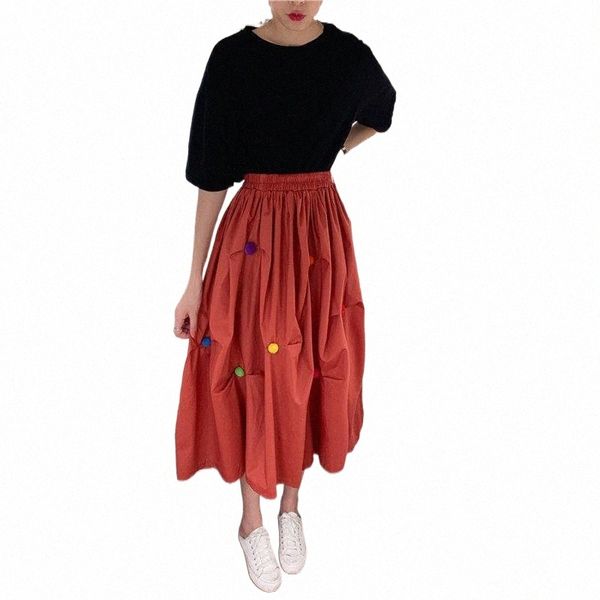 

skirts hzirip 2021 summer women fashion vintage sweet loose high elastic waist solid all-match elegant mid-calf long a0b3#, Black