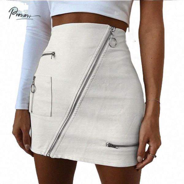

skirts prowow fashion style pu leather zipper women solid white mini skirt ladies street party club clothes r8s4#, Black