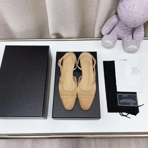 

2022 new women's luxury brand sandals classics designer slip on shallow pointed toes flats shoes for summer sandals genuine leather plu, Black