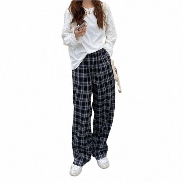 

women casual pants large size 4xl plaid elastic waist plus velvet thicker winter warm retro korean style fashion leisure simple women's, Black;white